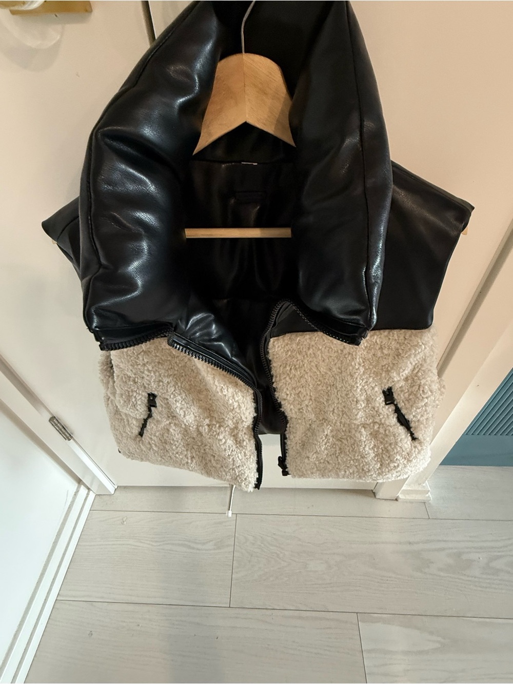 Lamarque REVERSIBLE Black Faux Leather and Cream Sherpa Teddy Vest